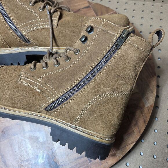 Frye Russell Mens Side Zip Lace Up Tan Leather Suede Boots Size-8.5 FR41606 NWOB main image 7